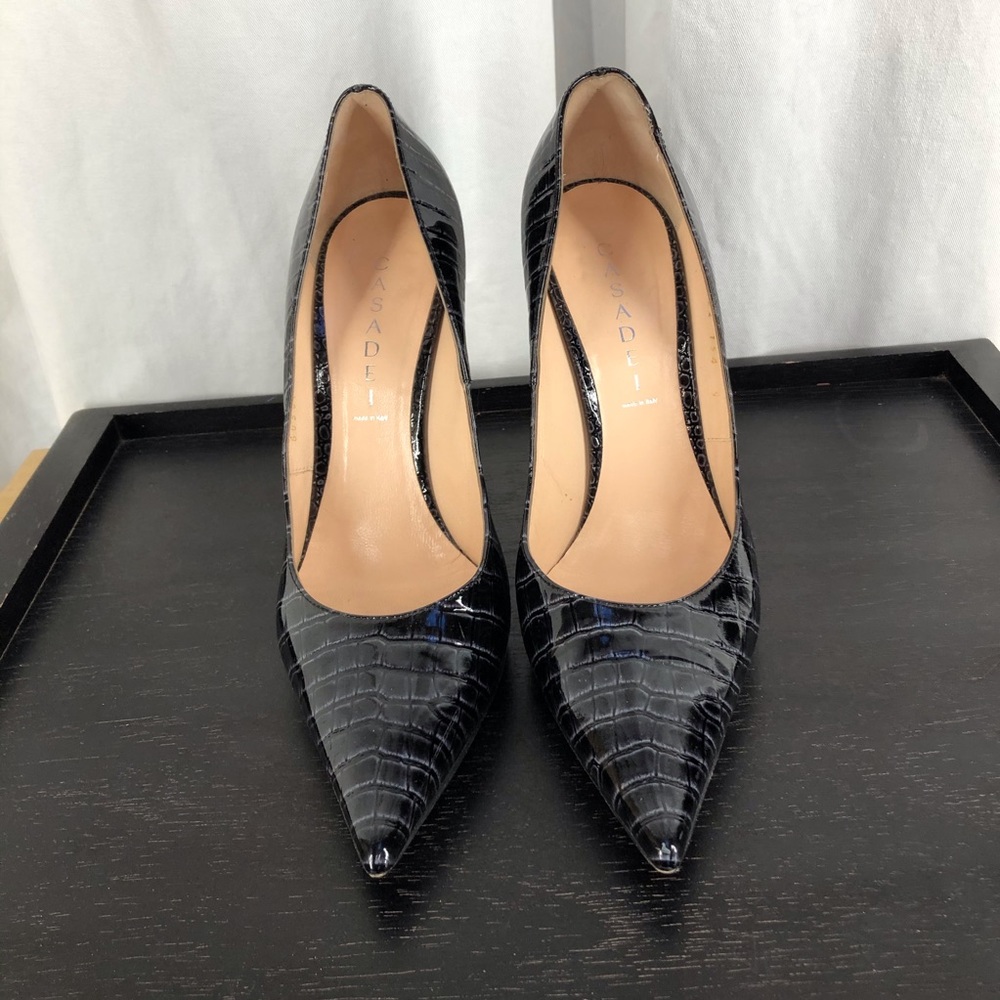 Casadei ultra high pointy toe patent stiletto pump